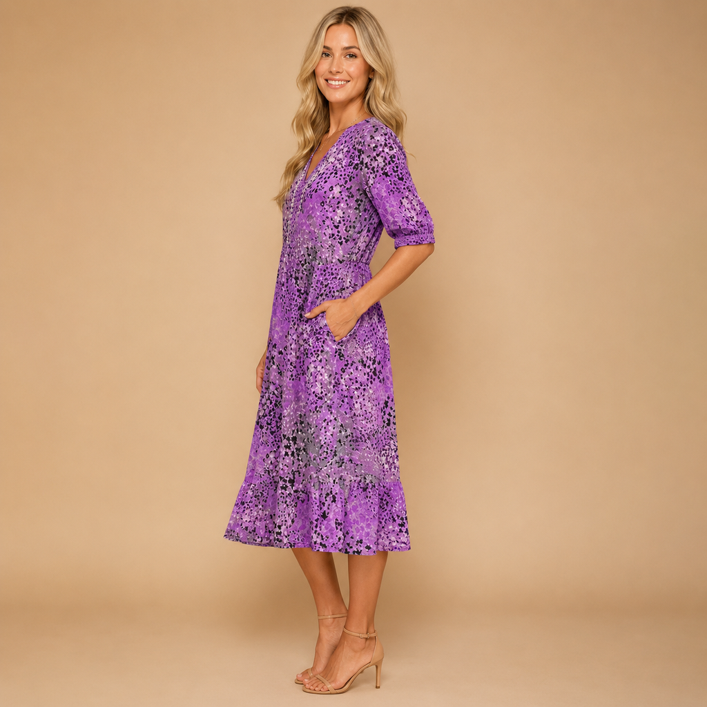 Women’s Printed V-Neck Summer Dress – Knee Length