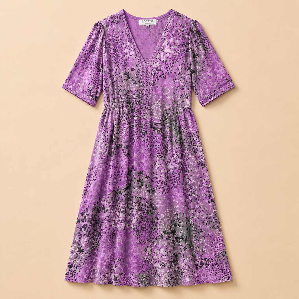 Women’s Printed V-Neck Summer Dress – Knee Length