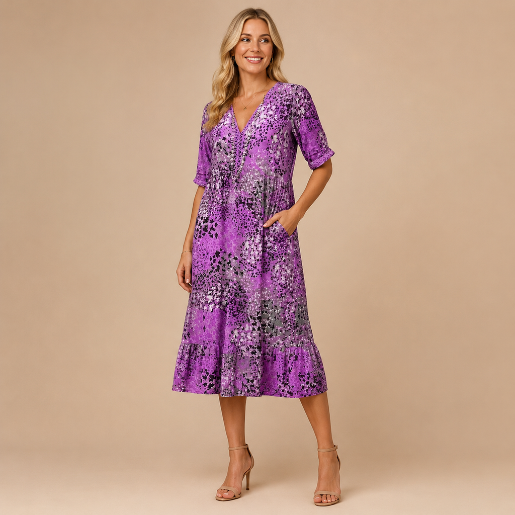 Women’s Printed V-Neck Summer Dress – Knee Length