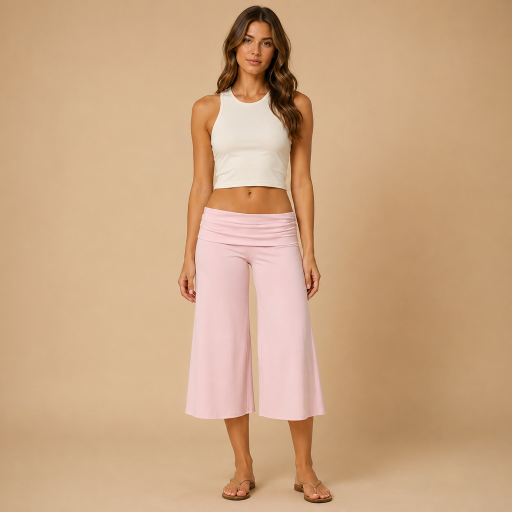 Women’s Fold-Over Wide Leg Capri Pants