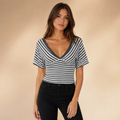 Women’s Striped V-Neck Wrap Crop Top