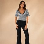 Women’s Striped V-Neck Wrap Crop Top