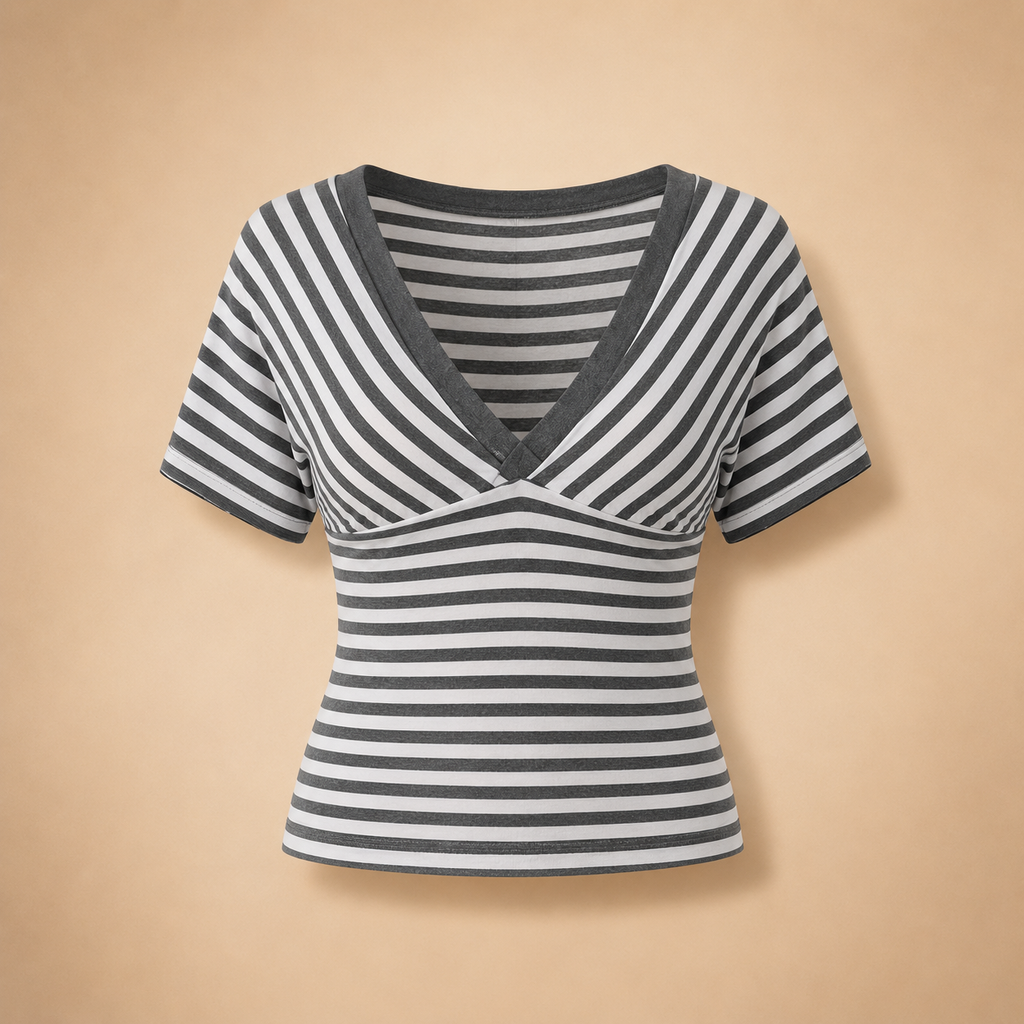 Women’s Striped V-Neck Wrap Crop Top