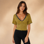 Women’s Striped V-Neck Wrap Crop Top