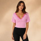Women’s Striped V-Neck Wrap Crop Top