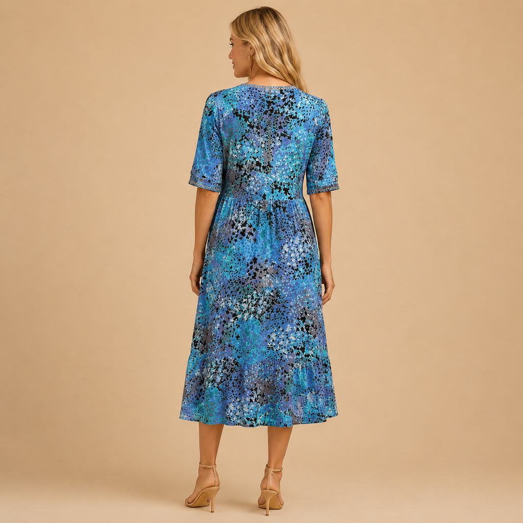 Women’s Printed V-Neck Summer Dress – Knee Length