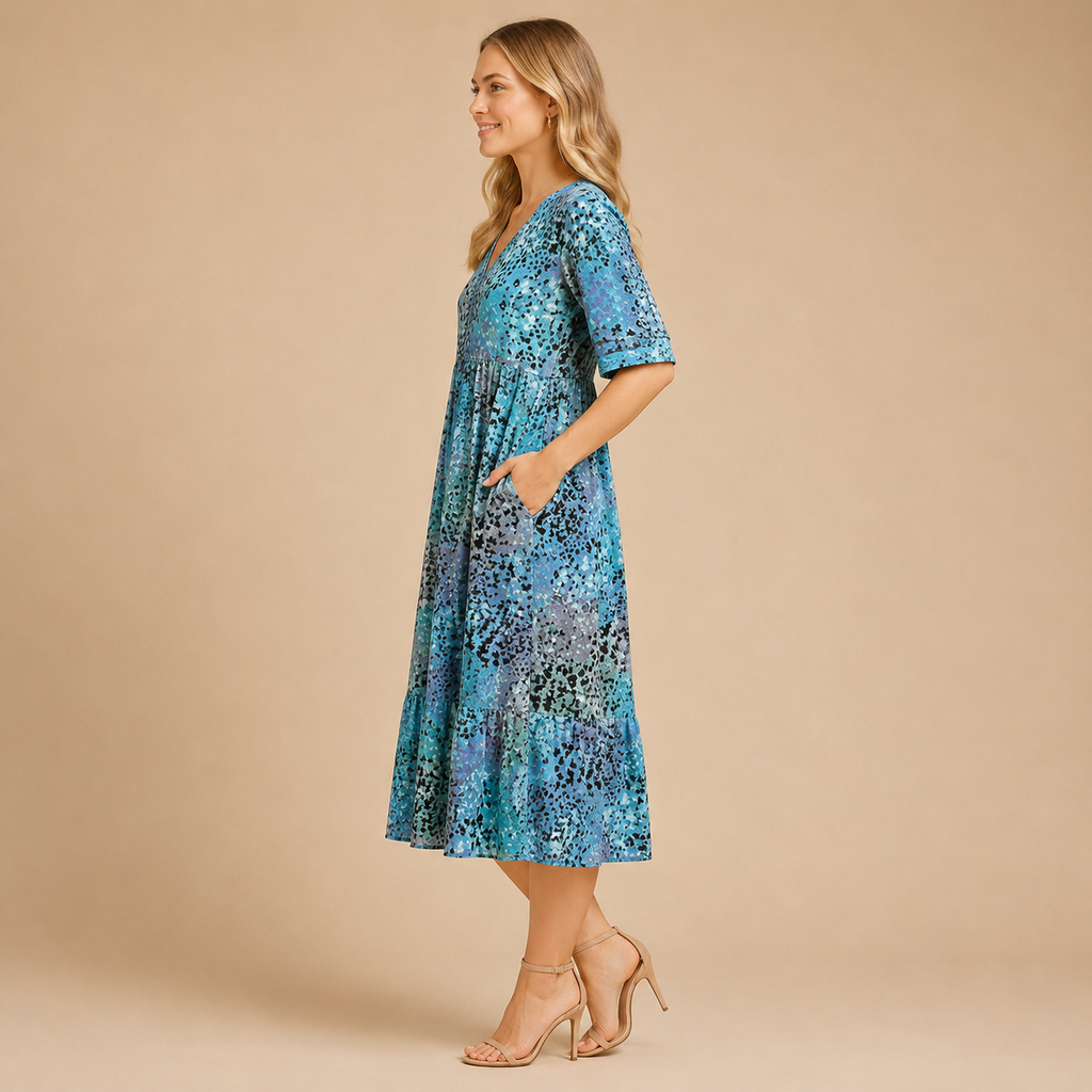 Women’s Printed V-Neck Summer Dress – Knee Length