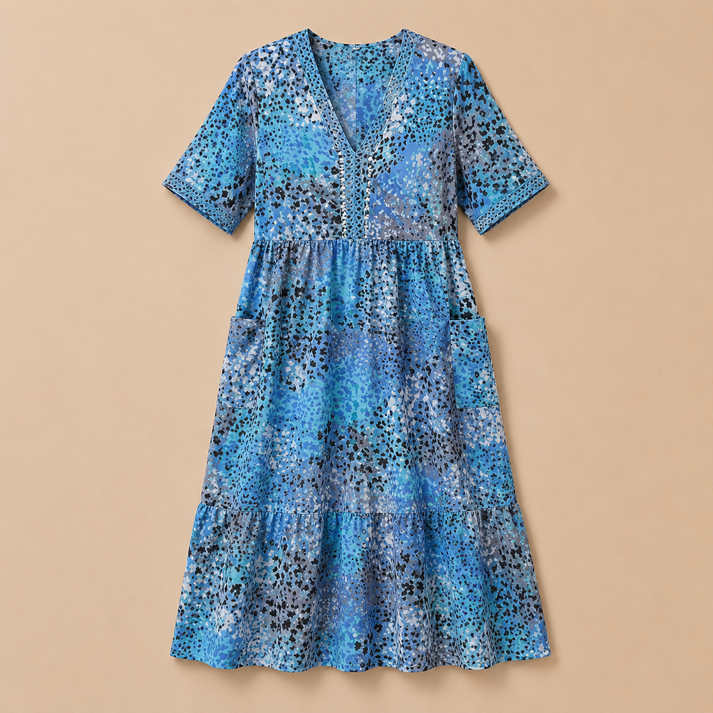 Women’s Printed V-Neck Summer Dress – Knee Length