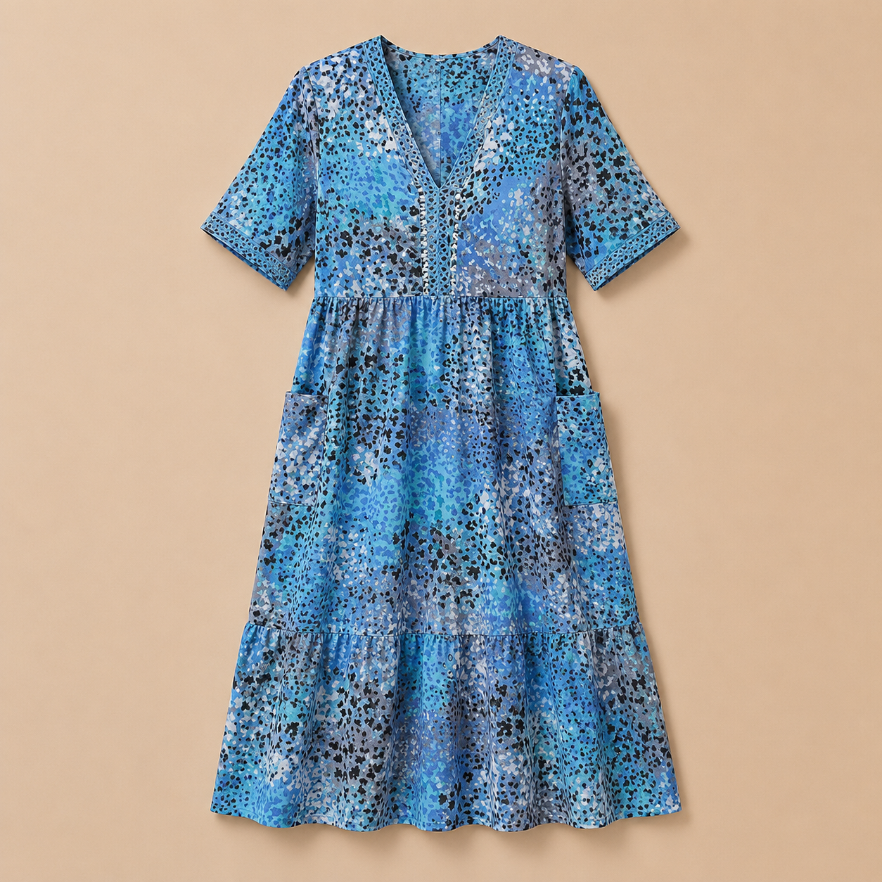 Women’s Printed V-Neck Summer Dress – Knee Length