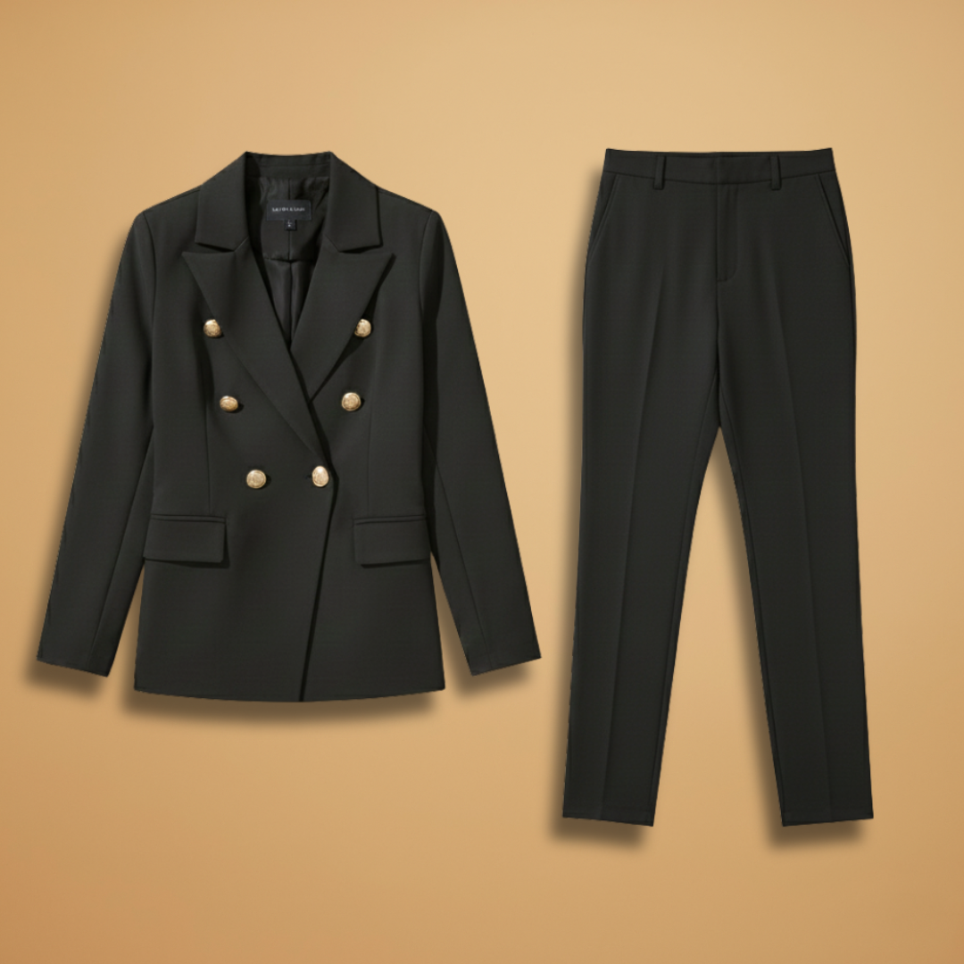 Women’s Suit Set with Metal Buttons and Slim Trousers