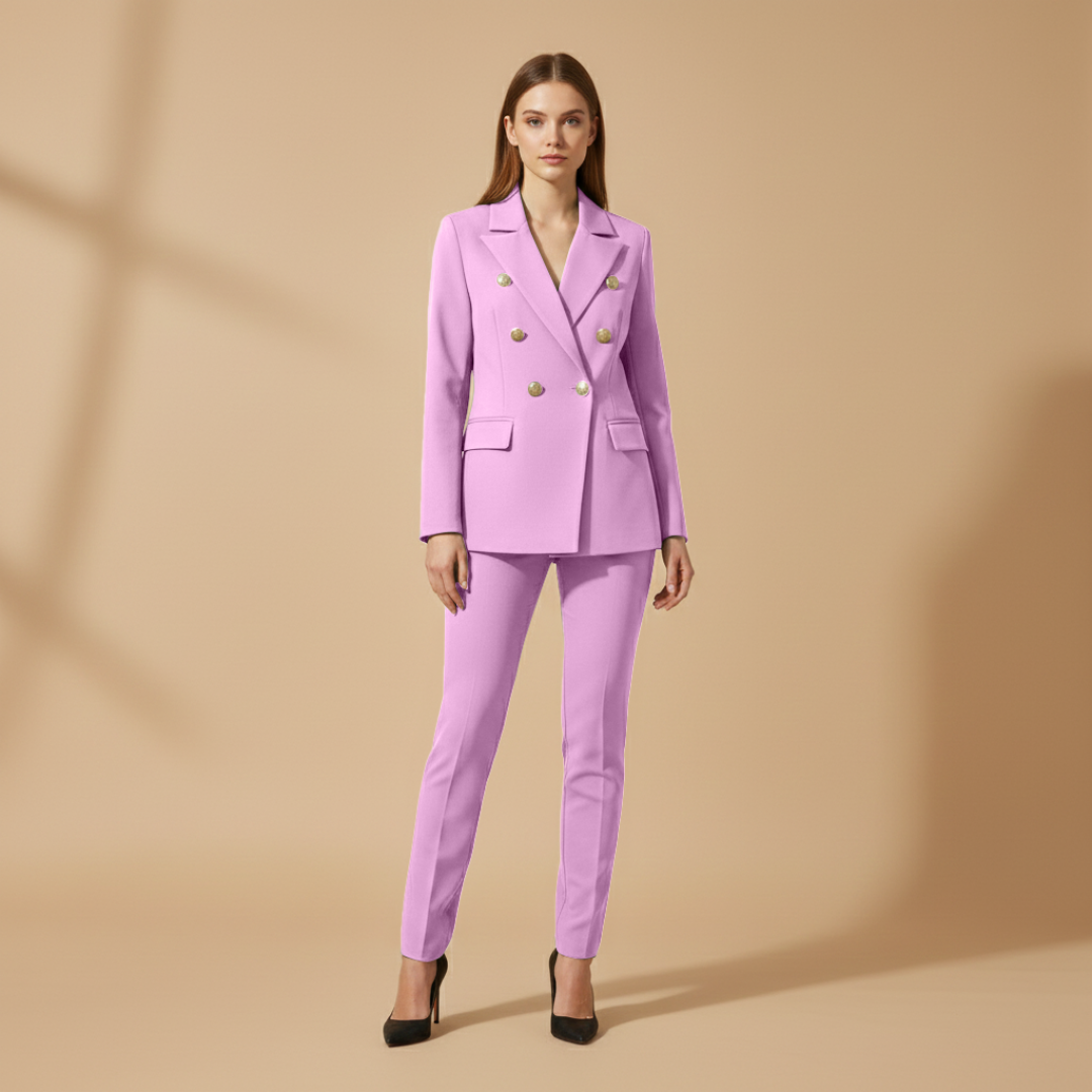 Women’s Suit Set with Metal Buttons and Slim Trousers