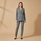 Women’s Suit Set with Metal Buttons and Slim Trousers