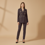 Women’s Suit Set with Metal Buttons and Slim Trousers
