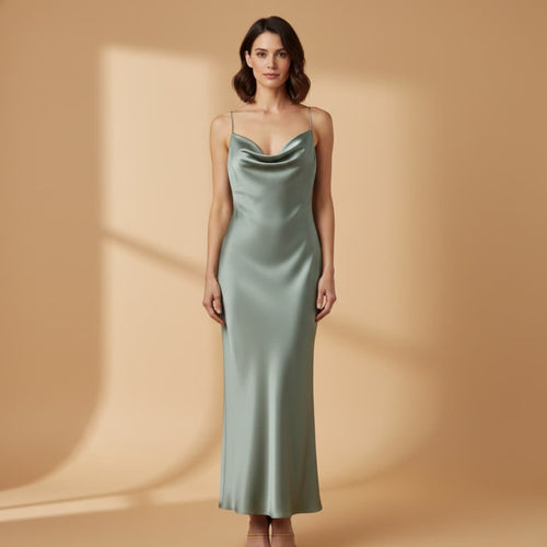 Elegant Satin Dress for Women with Adjustable Straps and a Figure-Hugging Fit