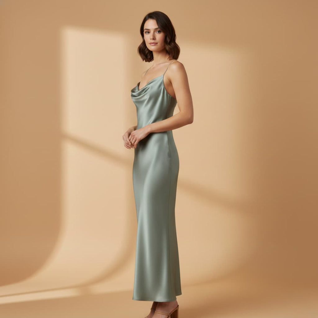 Elegant Satin Dress for Women with Adjustable Straps and a Figure-Hugging Fit