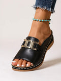 Women's Cushioned Buckle Slides with Adjustable Strap and Soft Footbed
