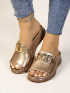 Women's Cushioned Buckle Slides with Adjustable Strap and Soft Footbed