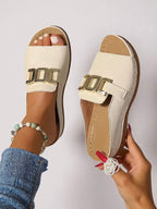 Women's Cushioned Buckle Slides with Adjustable Strap and Soft Footbed