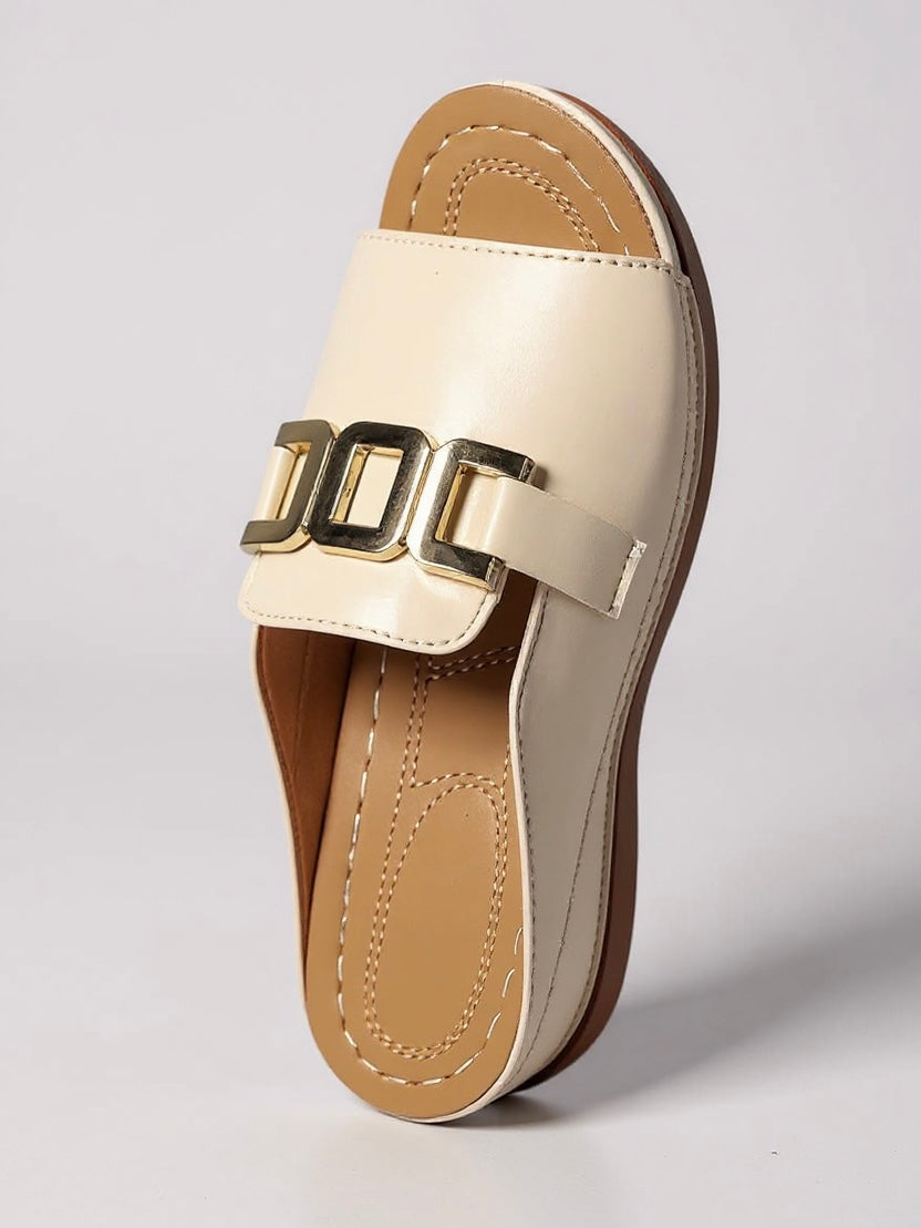 Women's Cushioned Buckle Slides with Adjustable Strap and Soft Footbed