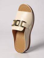 Women's Cushioned Buckle Slides with Adjustable Strap and Soft Footbed