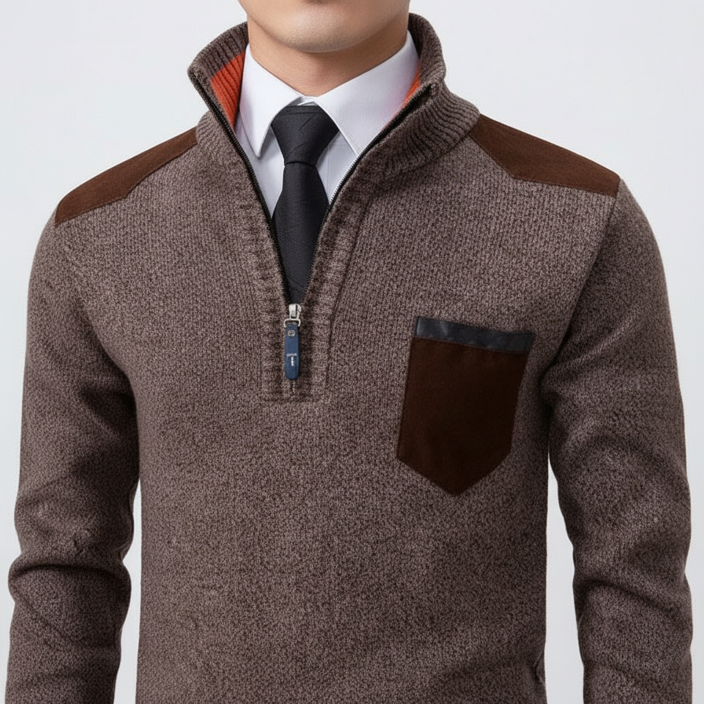 Men’s Quarter Zip Cashmere Sweater with Chest Pocket