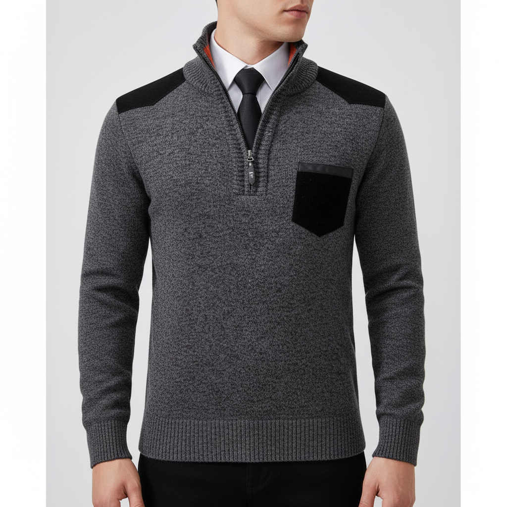 Men’s Quarter Zip Cashmere Sweater with Chest Pocket