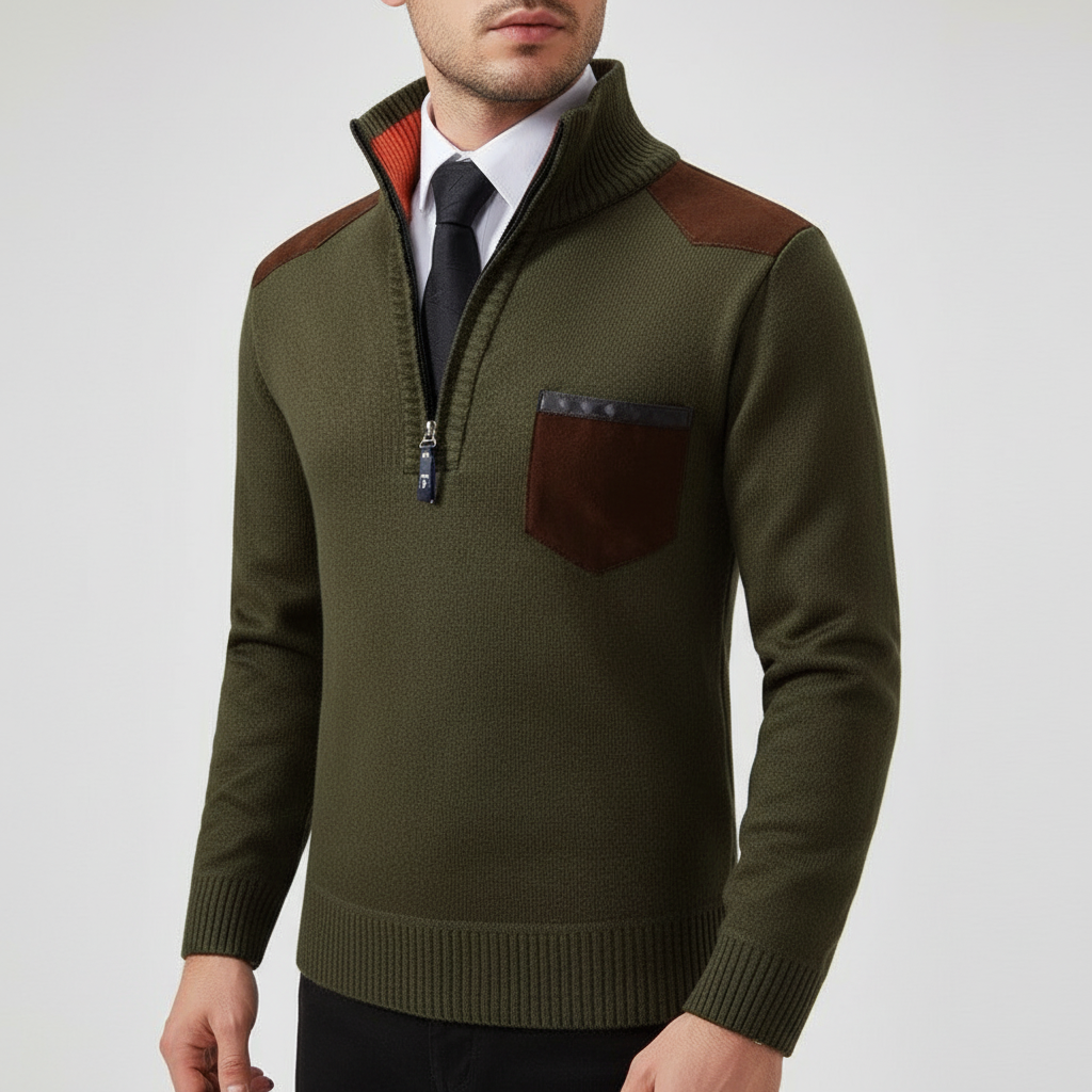 Men’s Quarter Zip Cashmere Sweater with Chest Pocket