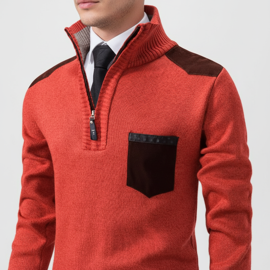 Men’s Quarter Zip Cashmere Sweater with Chest Pocket