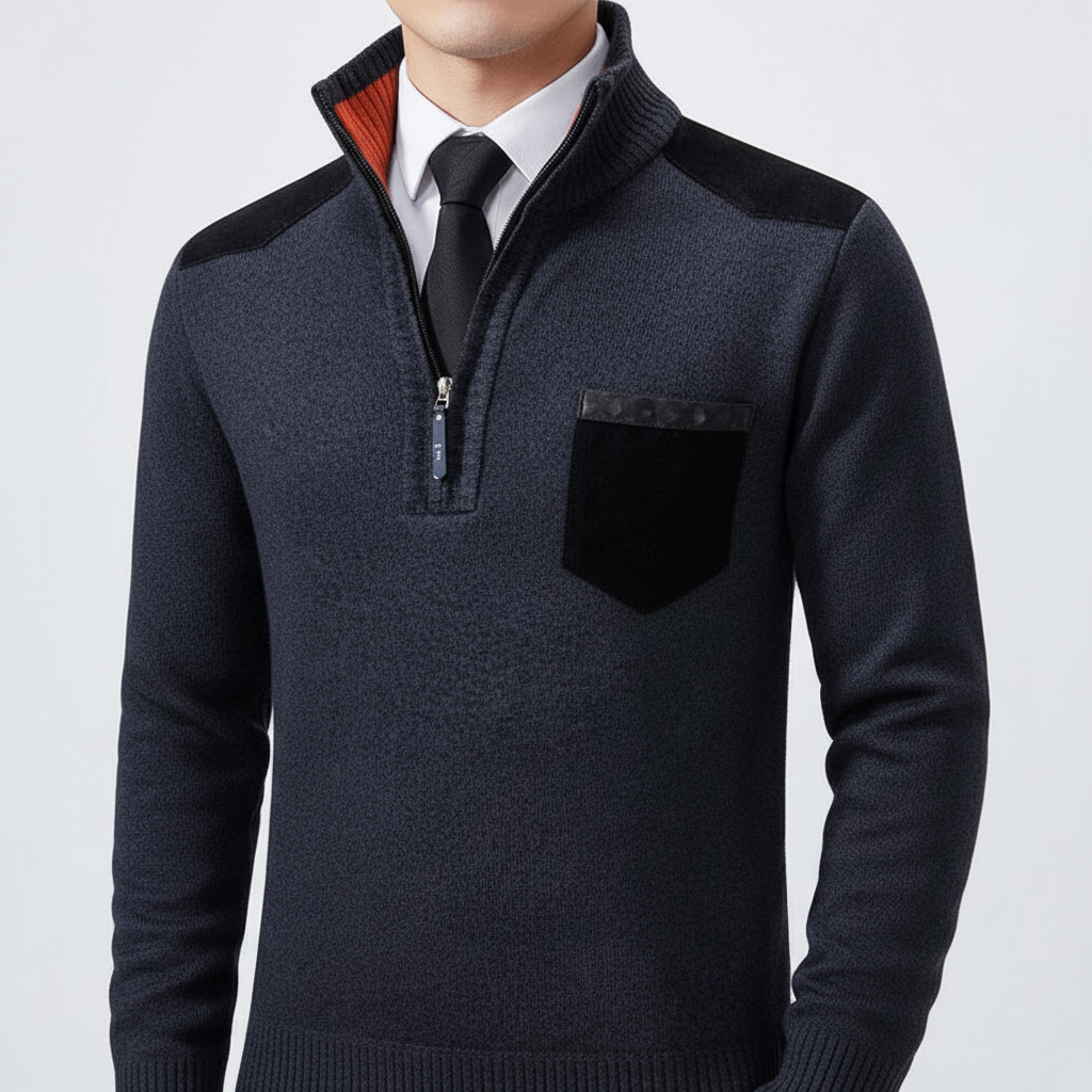 Men’s Quarter Zip Cashmere Sweater with Chest Pocket