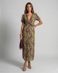 Women's Floral Wrap Maxi Dress Puff Sleeve