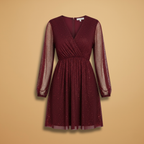 Women’s Short Dress with Sequin Design and Sheer Sleeves