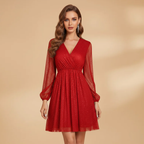 Women’s Short Dress with Sequin Design and Sheer Sleeves