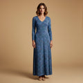 Women’s Long Dress with Retro Pattern and High-Waisted Design