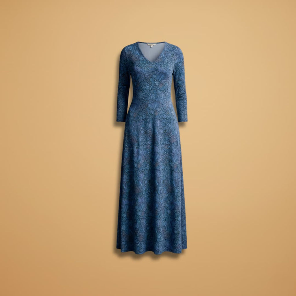 Women’s Long Dress with Retro Pattern and High-Waisted Design