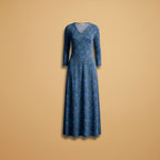 Women’s Long Dress with Retro Pattern and High-Waisted Design
