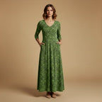 Women’s Long Dress with Retro Pattern and High-Waisted Design