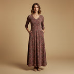 Women’s Long Dress with Retro Pattern and High-Waisted Design