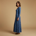 Women’s Long Dress with Retro Pattern and High-Waisted Design