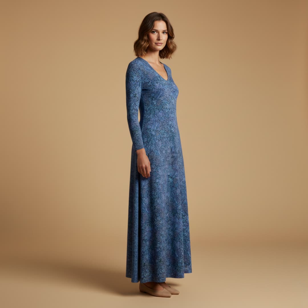 Women’s Long Dress with Retro Pattern and High-Waisted Design