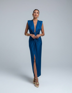 Women’s Sleeveless Maxi Dress with Deep V Neckline and Front Slit