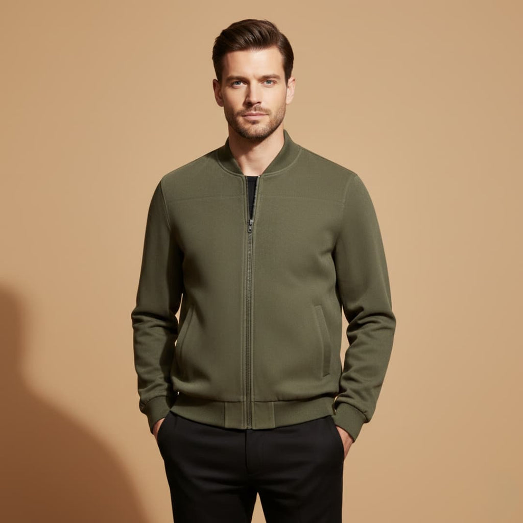 Men’s Bomber Jacket Outerwear with Front Zip Fastening and Multiple Side Pockets