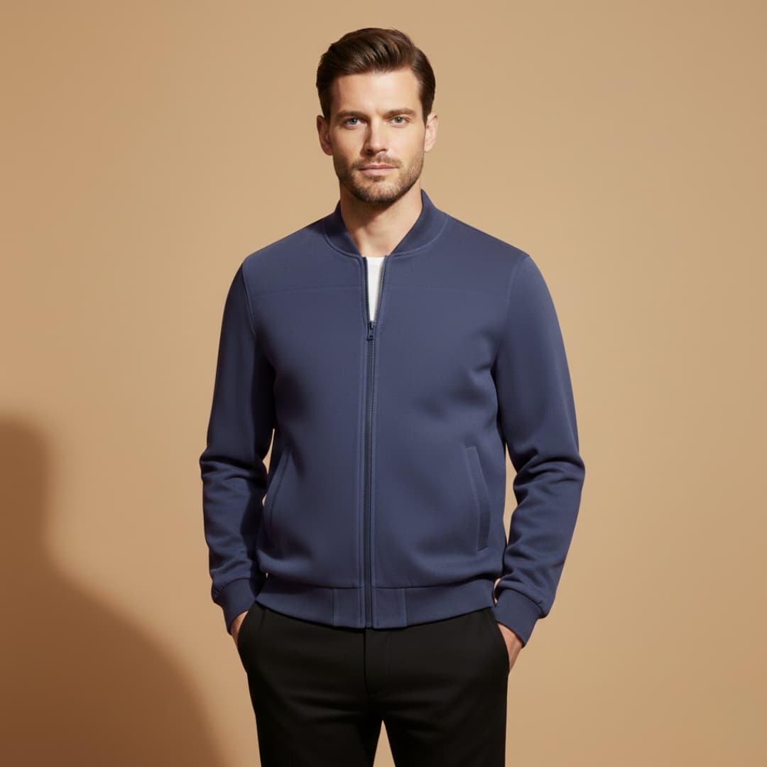 Men’s Bomber Jacket Outerwear with Front Zip Fastening and Multiple Side Pockets