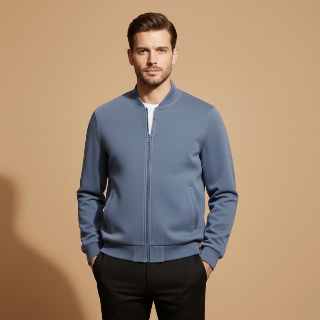 Men’s Bomber Jacket Outerwear with Front Zip Fastening and Multiple Side Pockets