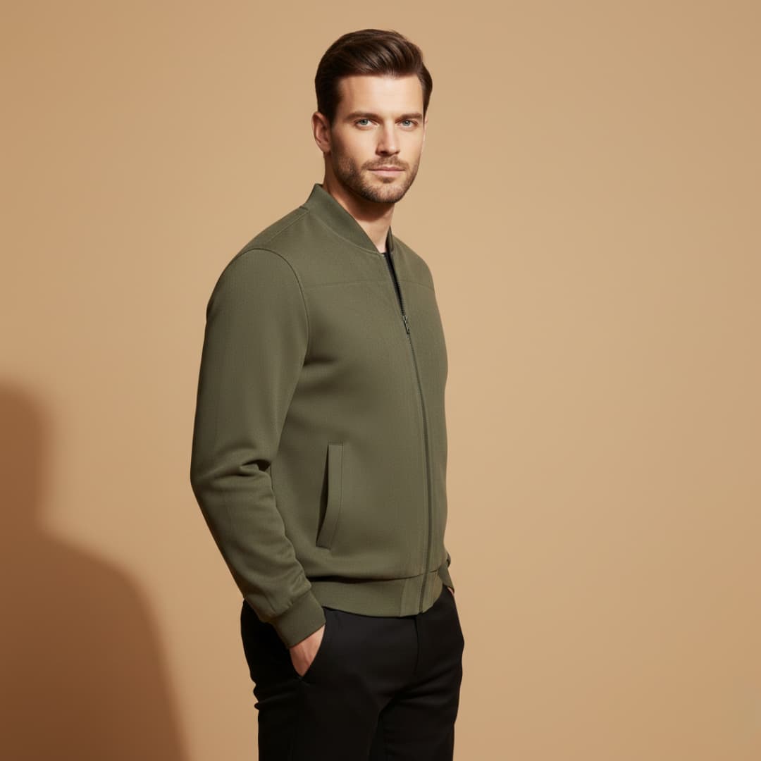 Men’s Bomber Jacket Outerwear with Front Zip Fastening and Multiple Side Pockets