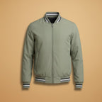 Men’s Bomber Jacket with Stand Collar and Ribbed Sleeves