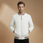Men’s Bomber Jacket with Stand Collar and Ribbed Sleeves