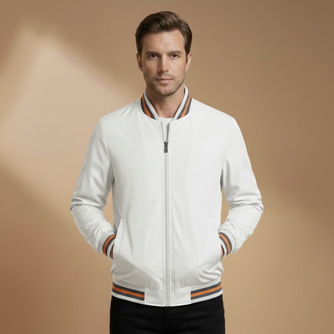 Men’s Bomber Jacket with Stand Collar and Ribbed Sleeves