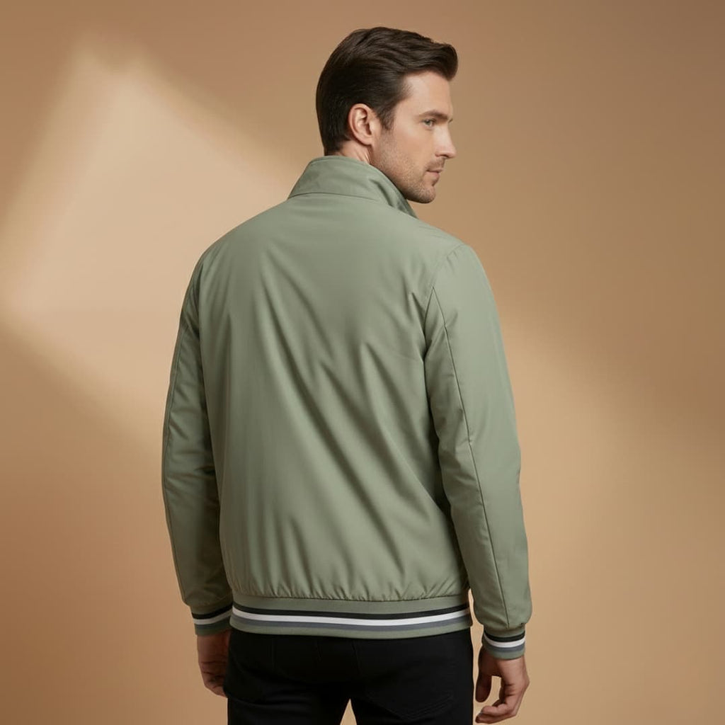 Men’s Bomber Jacket with Stand Collar and Ribbed Sleeves