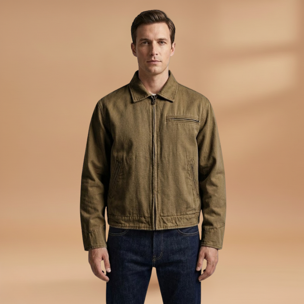 Men’s Bomber Jacket with Zip Front Closure and Chest Pocket