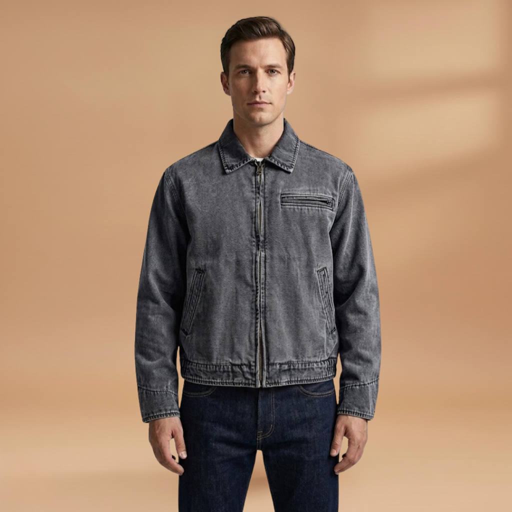Men’s Bomber Jacket with Zip Front Closure and Chest Pocket